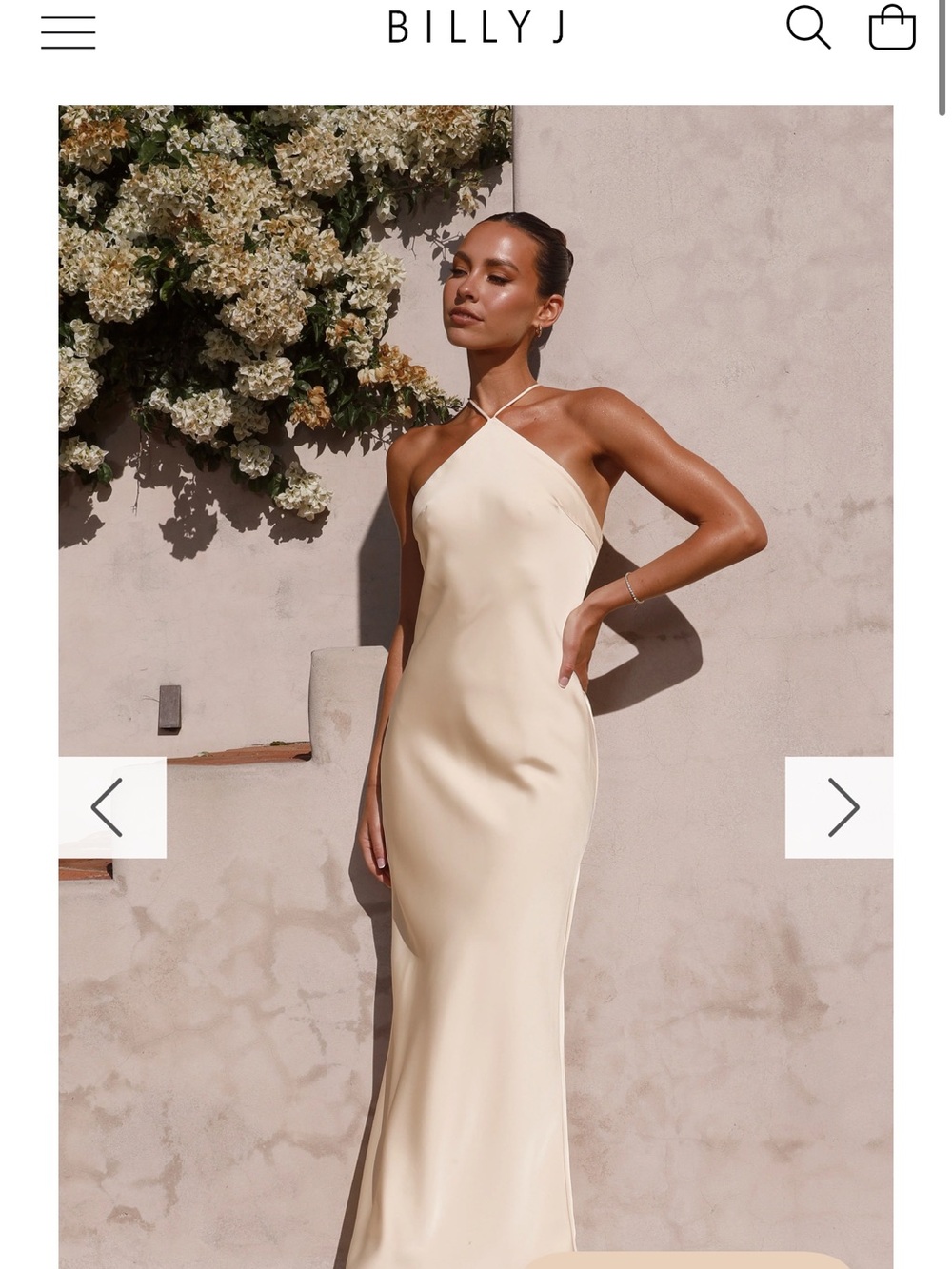 BillyJ One-Shoulder Cream Slip Dress